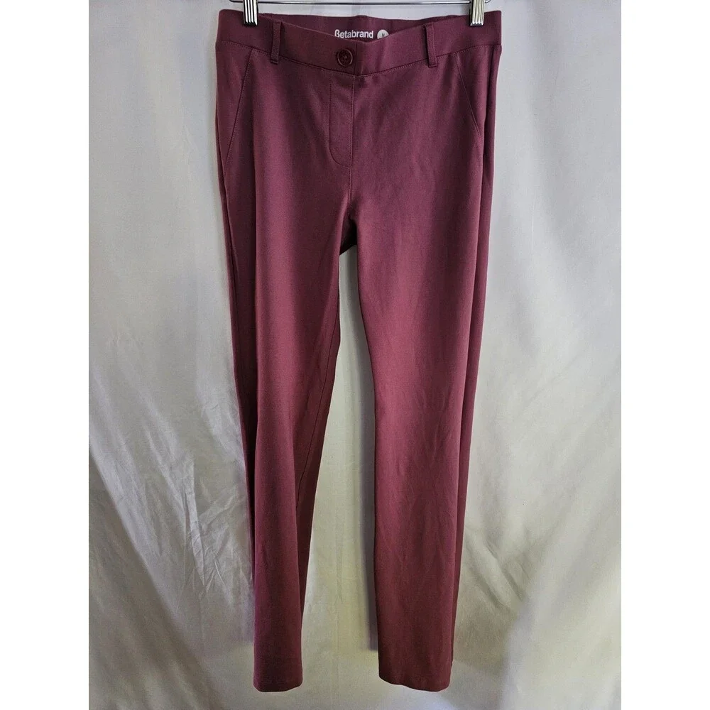Betabrand Women’s Dress Pant Yoga Pants Burgundy M Petite Stretch Work Career